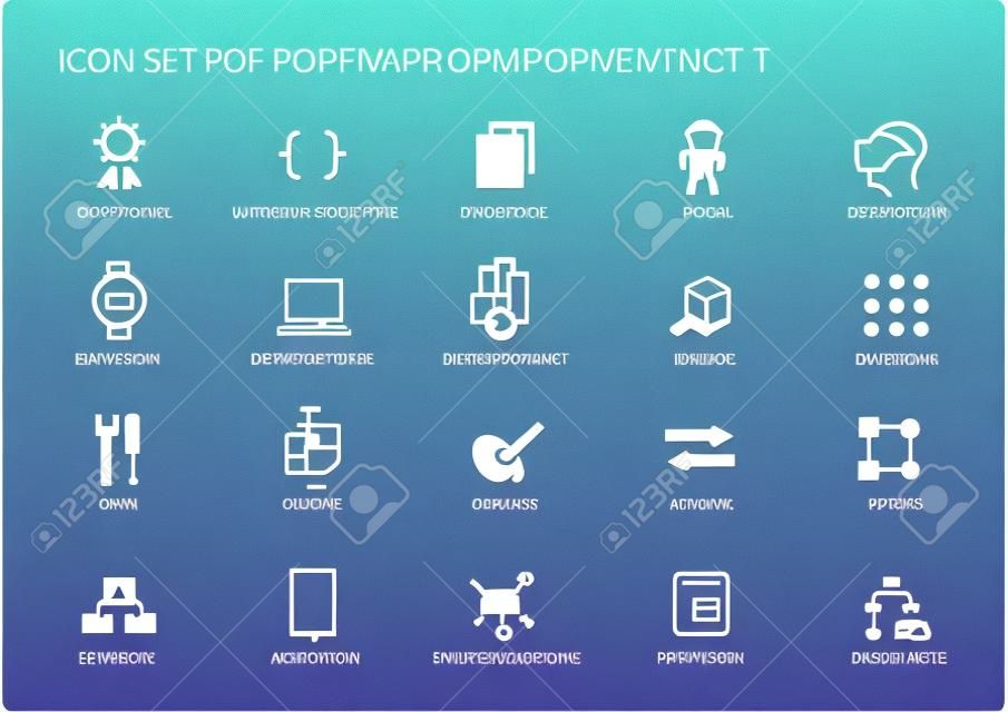Conjunto de ícones de desenvolvimento de software. símbolos a serem usados para desenvolvimento de software e tecnologia da informação