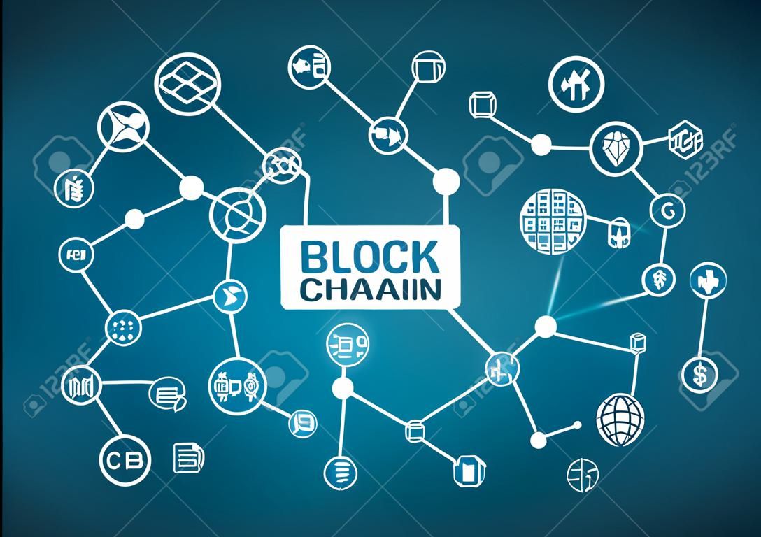 Block Chain word with icons as vector illustration