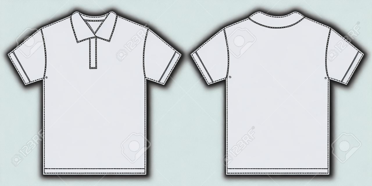 Illustrazione vettoriale di camicia bianca polo, isolato anteriore e posteriore modello di progettazione per gli uomini