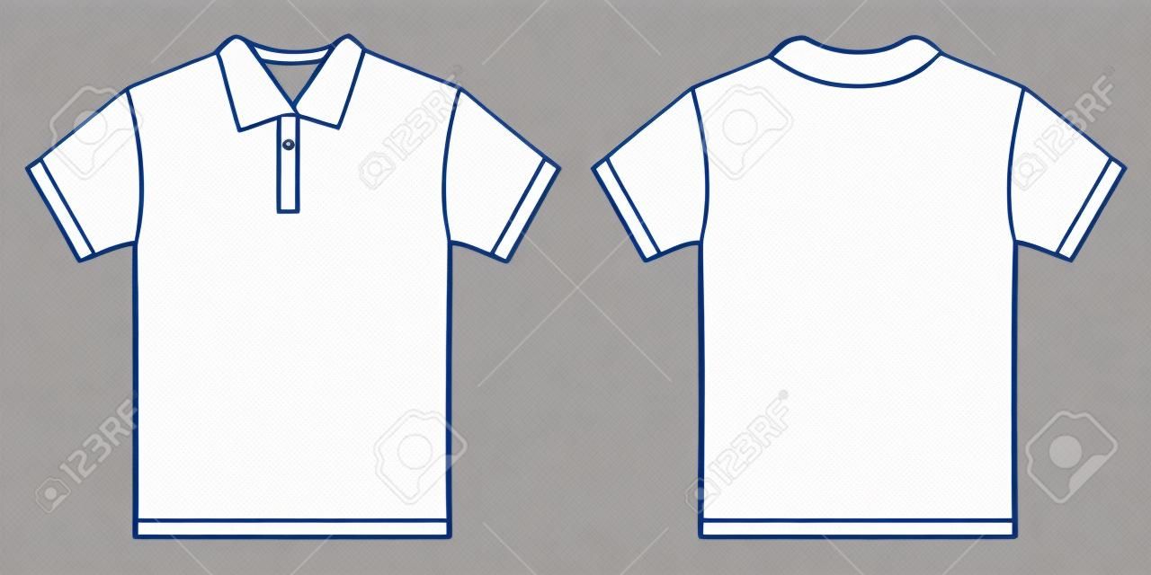 Ilustração vetorial de camisa polo branca, modelo de design frontal e traseiro isolado para homens