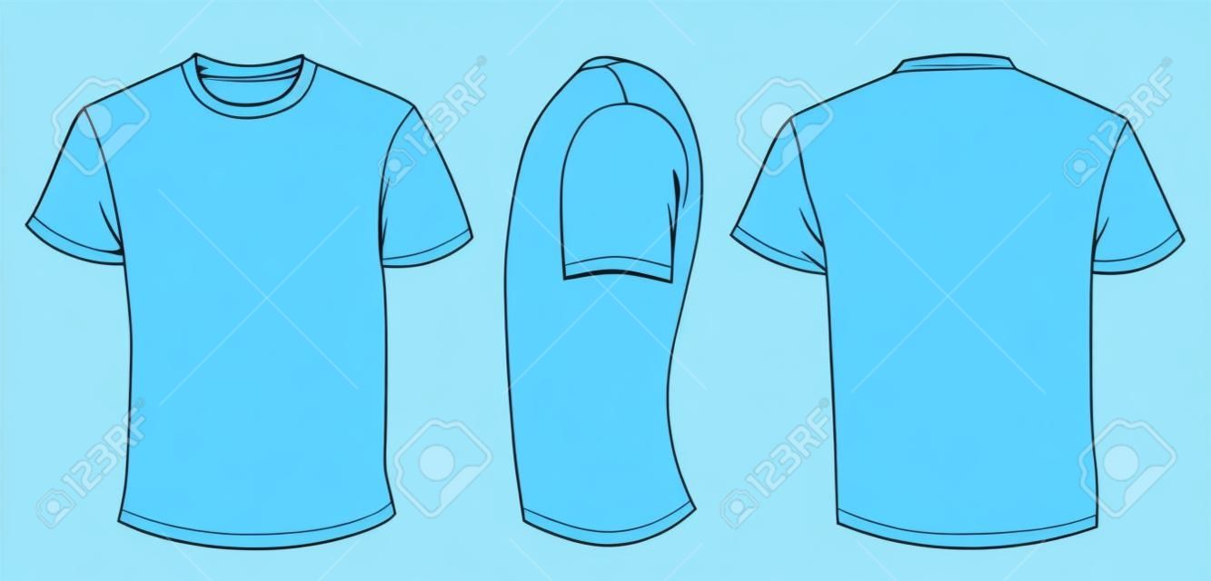 illustrazione vettoriale di vuoto blu uomini modello di t-shirt, frontale, laterale e posteriore di progettazione isolato su bianco