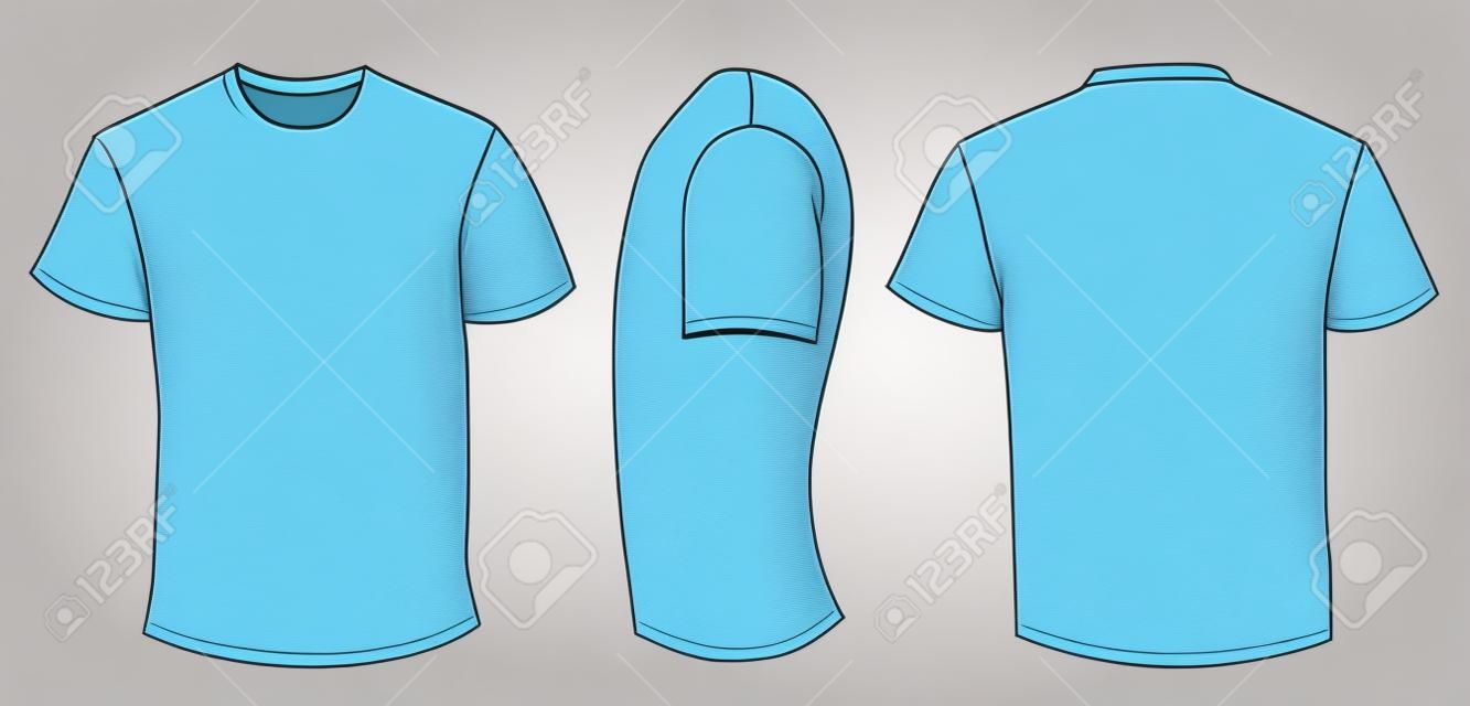 illustrazione vettoriale di vuoto blu uomini modello di t-shirt, frontale, laterale e posteriore di progettazione isolato su bianco