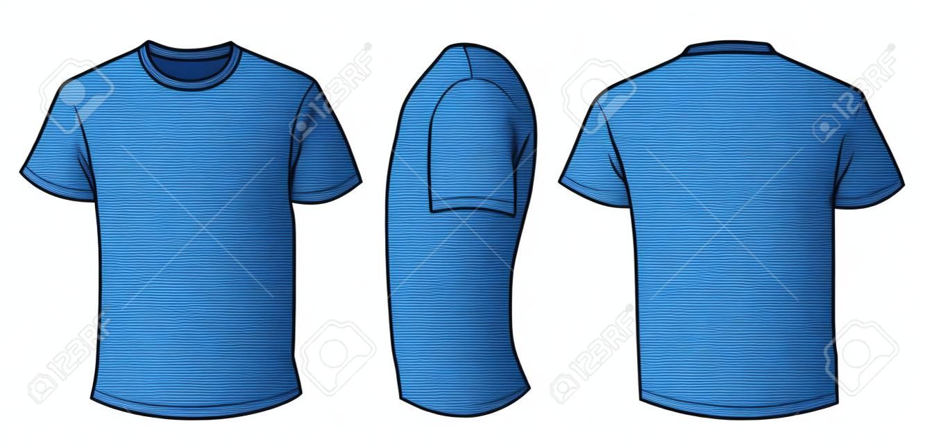 빈 해군 파란색 남자 티셔츠 템플릿, 전면, 측면 및 후면 디자인 화이트 절연의 벡터 일러스트 레이 션