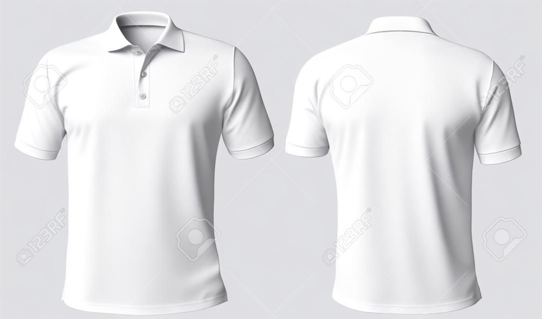 Plantilla de maqueta de camisa con cuello en blanco, vista frontal y posterior, aislada en blanco, maqueta de camiseta lisa. Presentación del diseño de la camiseta de polo para imprimir.
