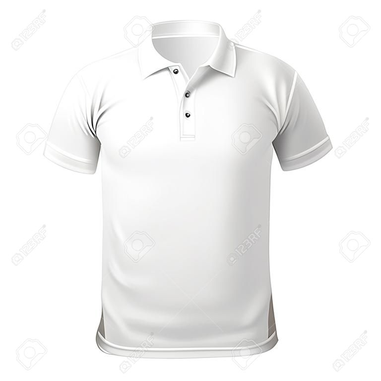 Camicia con colletto bianco mock up modello, vista frontale, isolato su bianco, semplice mockup di t-shirt. Presentazione del design della t-shirt polo per la stampa.