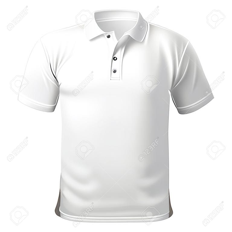 Camicia con colletto bianco mock up modello, vista frontale, isolato su bianco, semplice mockup di t-shirt. Presentazione del design della t-shirt polo per la stampa.