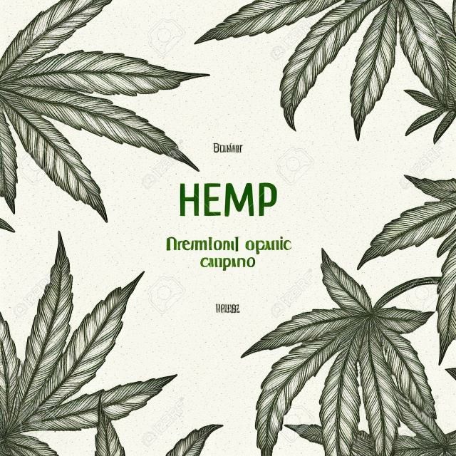 Hand drawn hemp background. Cannabis leaf.