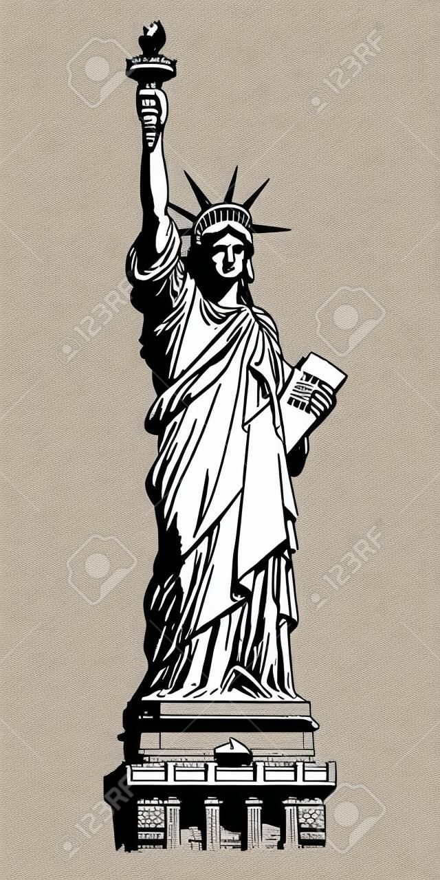 Estátua da liberdade, ilustração vetorial desenhada à mão.