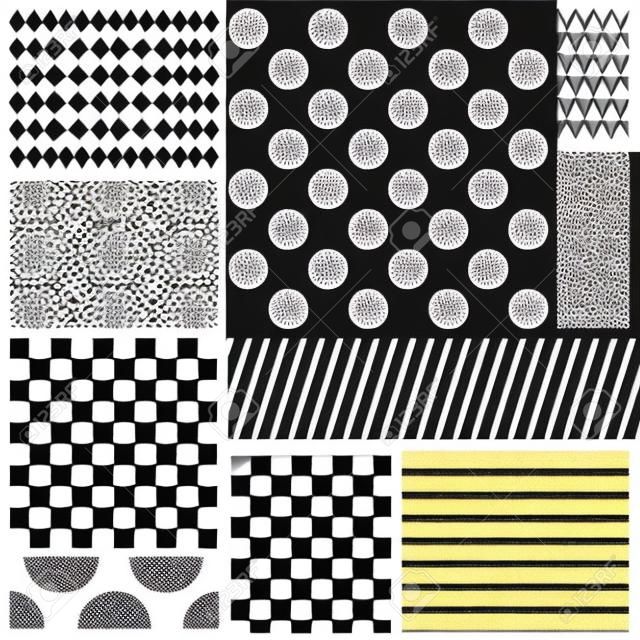 seamless patterns géométriques noirs et blancs fixés