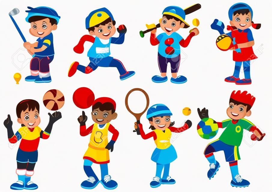 illustratie van kinderen die verschillende sporten spelen