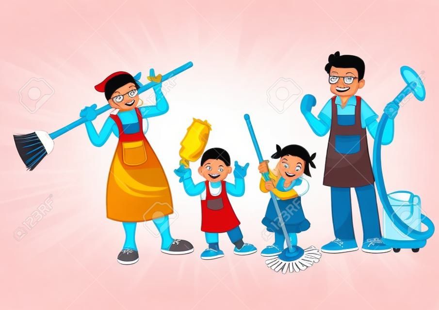 家務勞動的家庭卡通