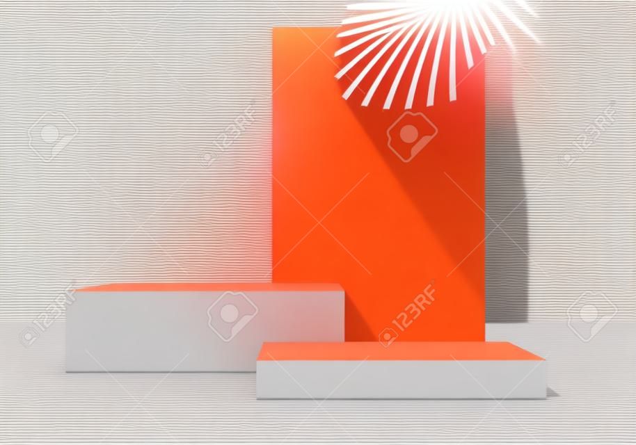 Escena mínima abstracta de producto de pantalla 3d con plataforma de podio geométrico. representación 3d del vector de fondo del cilindro con podio. soporte para productos cosméticos. Escaparate de escenario en pedestal 3d orange studio