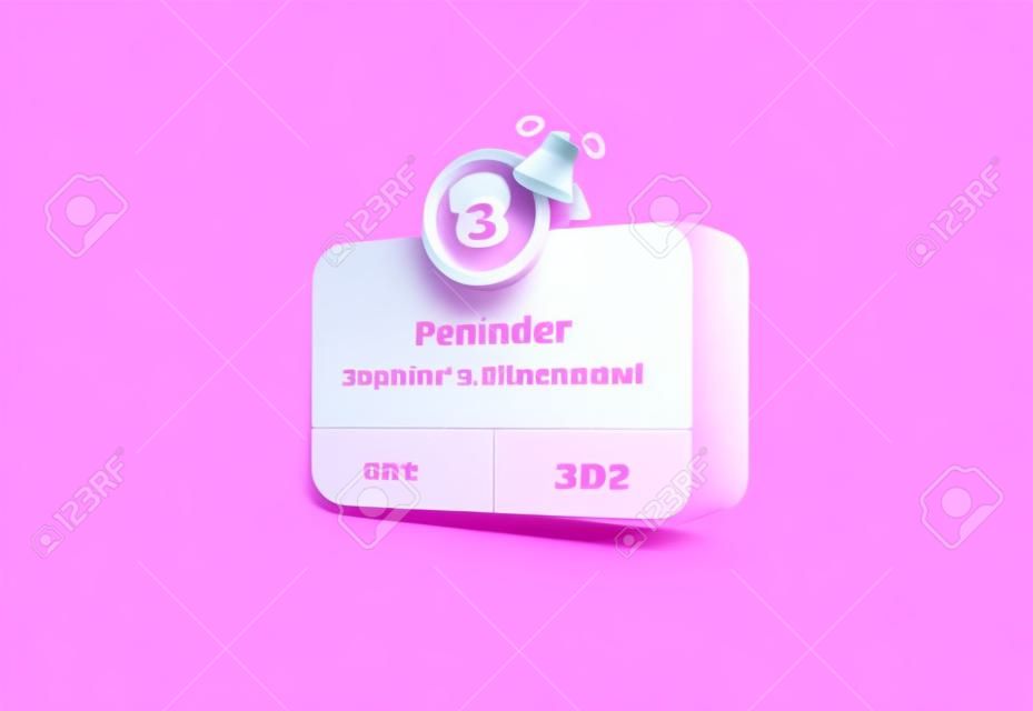 3D reminder in calendar on pink background. notifications page with floating elements. Alert for business planning ,events, reminder and timetable in background. 3d vector bell render on calendar