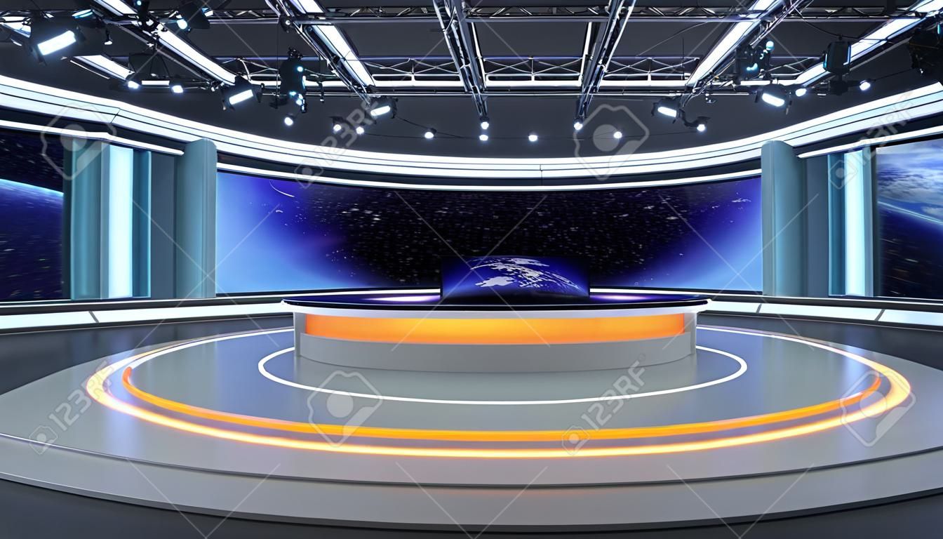 Virtuele TV Studio Nieuws Set 35. 3d Rendering. Virtuele set studio voor chroma beeldmateriaal. waar u maar wilt, Met een eenvoudige setup, een paar vierkante meter ruimte, en Virtual Set, kunt u elke loca transformeren