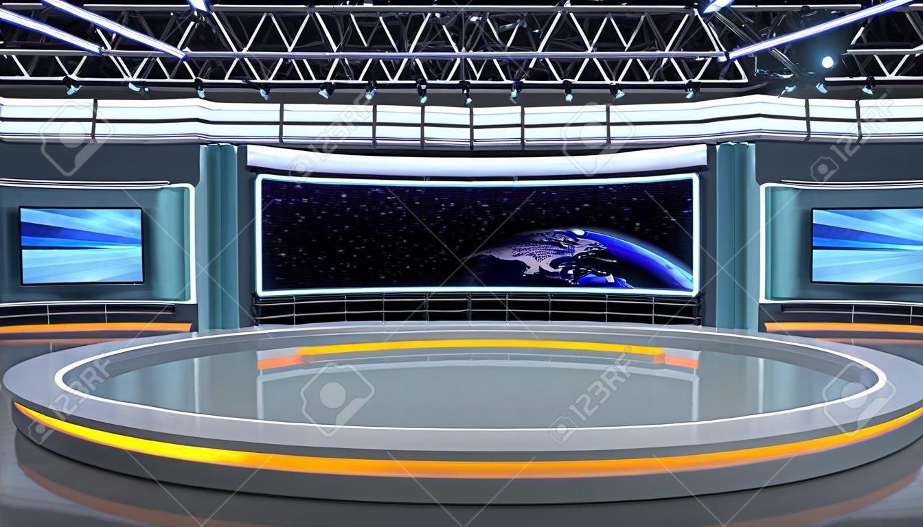 Virtual TV Studio News Set 35. Representación 3d. Estudio de plató virtual para secuencias cromáticas. donde lo desee, con una configuración simple, unos pocos pies cuadrados de espacio y un escenario virtual, puede transformar cualquier lugar