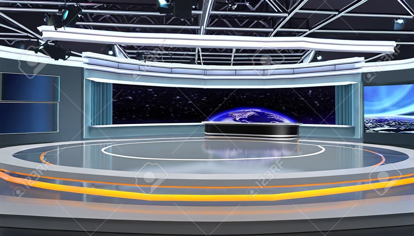 Virtuele TV Studio Nieuws Set 35. 3d Rendering. Virtuele set studio voor chroma beeldmateriaal. waar u maar wilt, Met een eenvoudige setup, een paar vierkante meter ruimte, en Virtual Set, kunt u elke loca transformeren