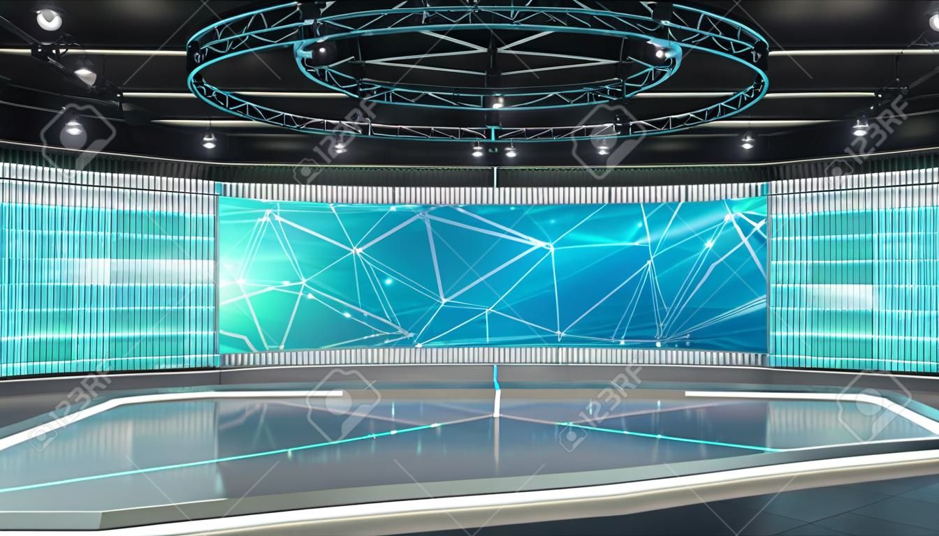 Virtual TV Studio News Set 3. Fondo de pantalla verde. representación 3d Estudio de plató virtual para secuencias cromáticas. donde lo desee, con una configuración simple, unos pocos pies cuadrados de espacio y un escenario virtual. usted