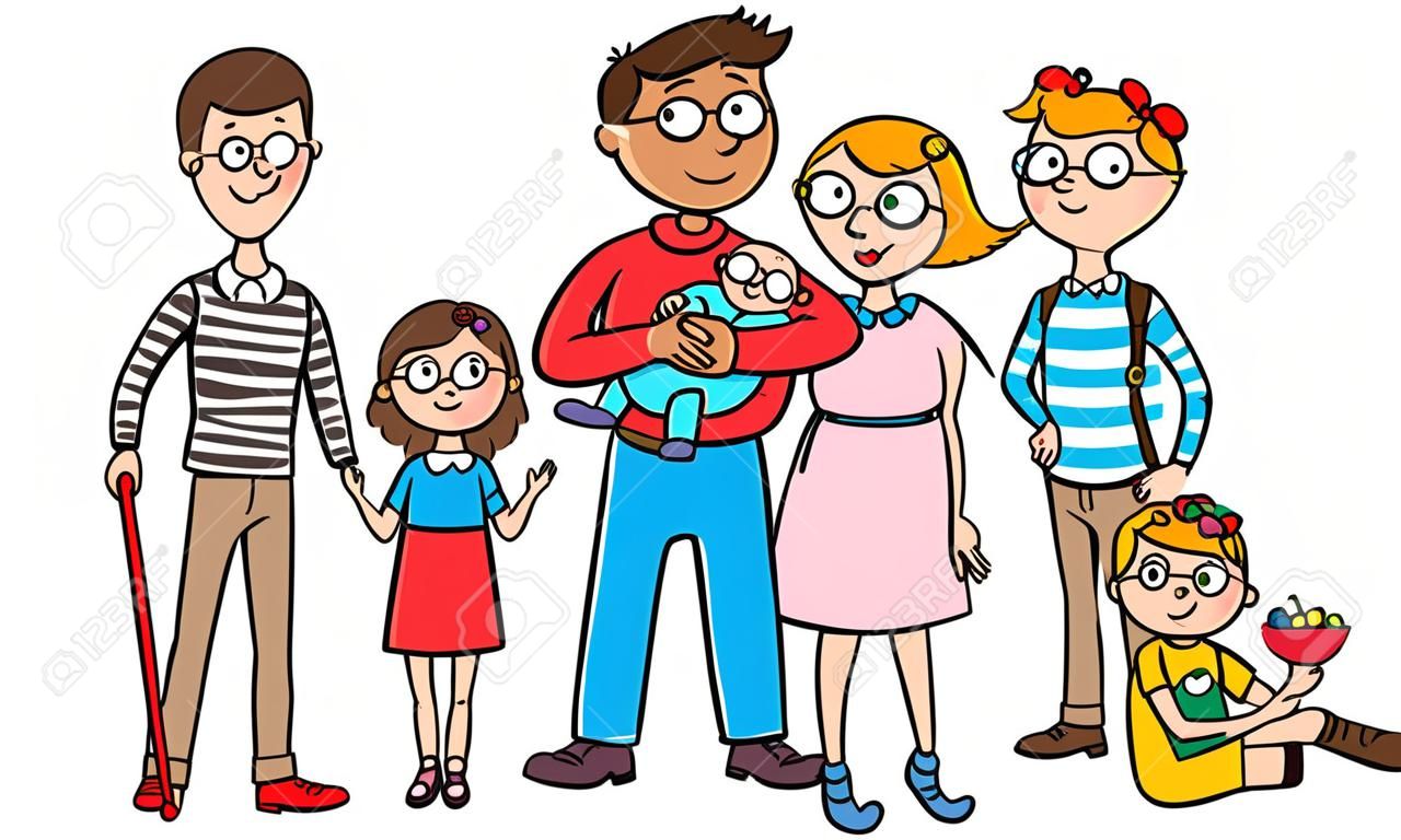 Ilustração vetorial dos desenhos animados de uma família grande