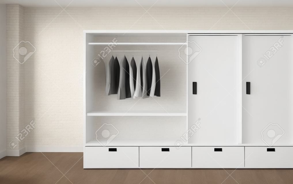 white wardrobe and showcase in the room