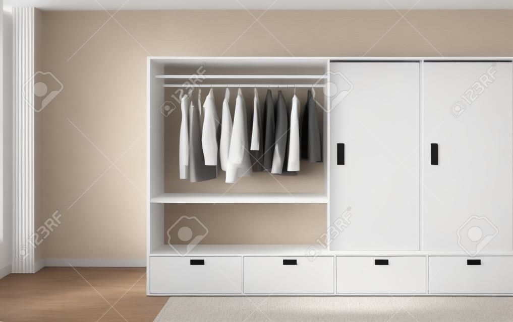 white wardrobe and showcase in the room