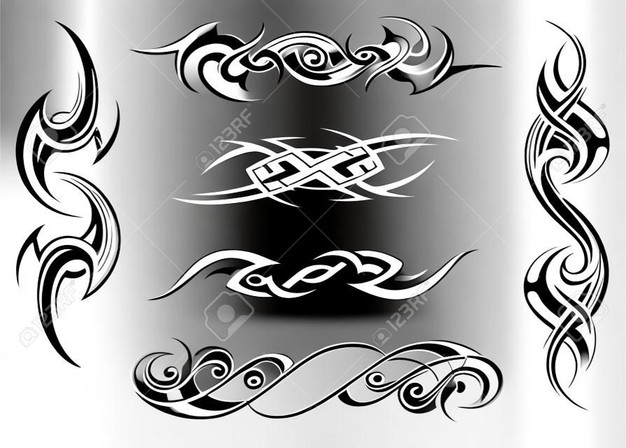 Ilustración vectorial con el conjunto de diseños de tatuajes tribales