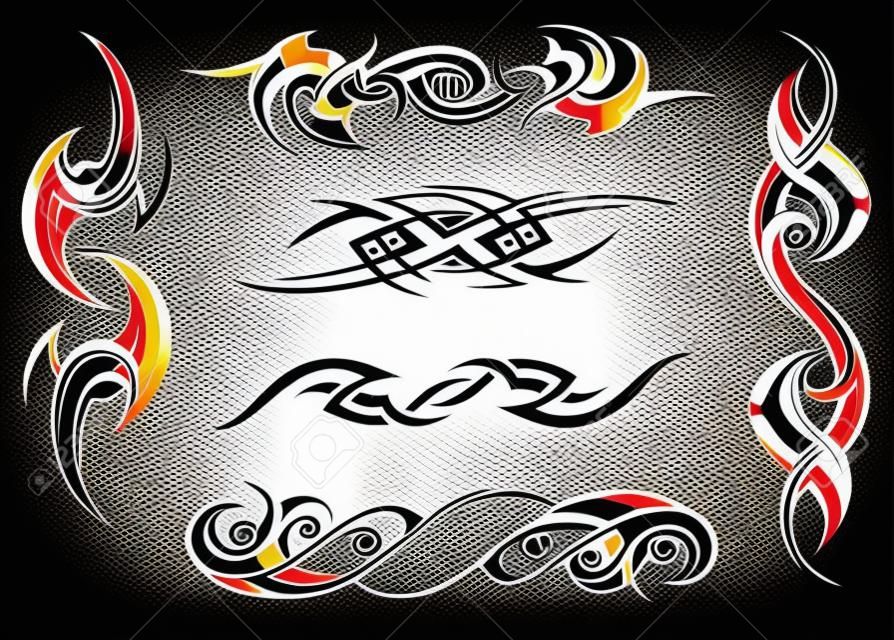 Ilustración vectorial con el conjunto de diseños de tatuajes tribales