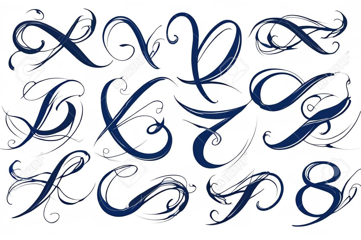 Manuscrite Type lettres de police avec des croquis calligraphiques que la dépendance sur la couche séparée