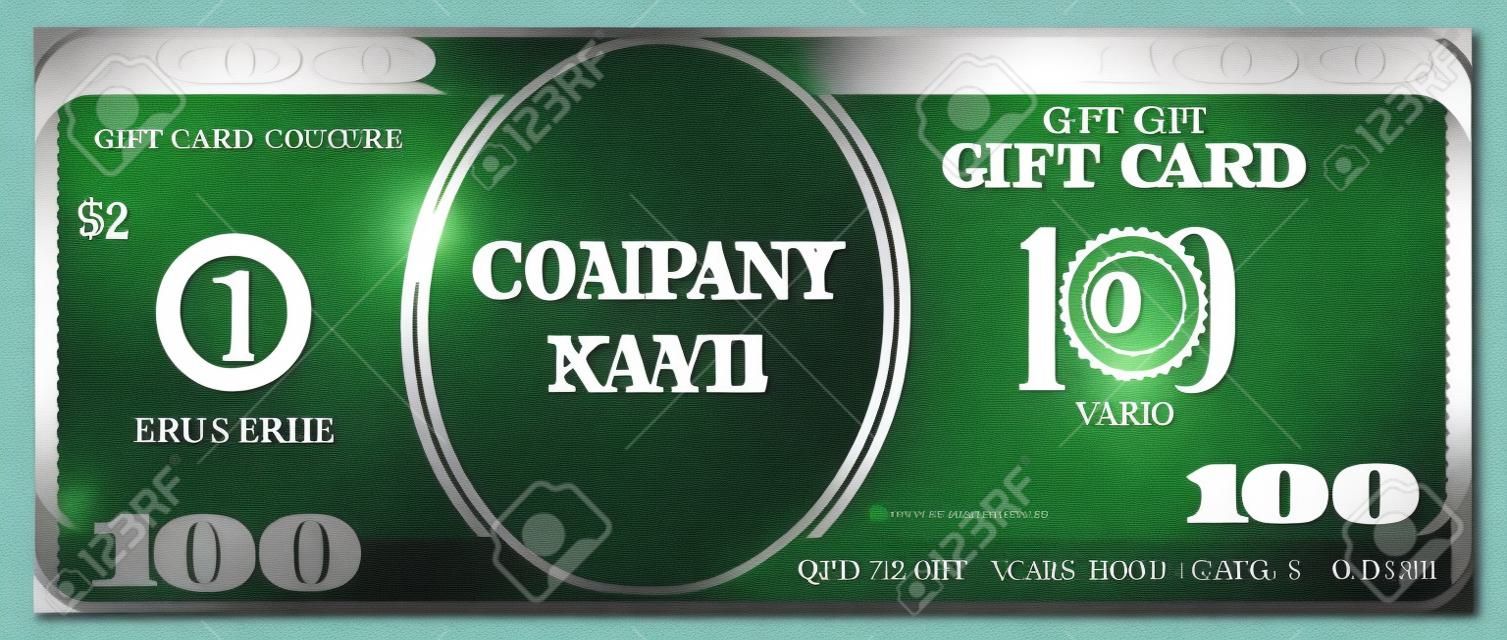 Gift card design template with hundred dollars value. Good for coupon, vouchers, discount cards