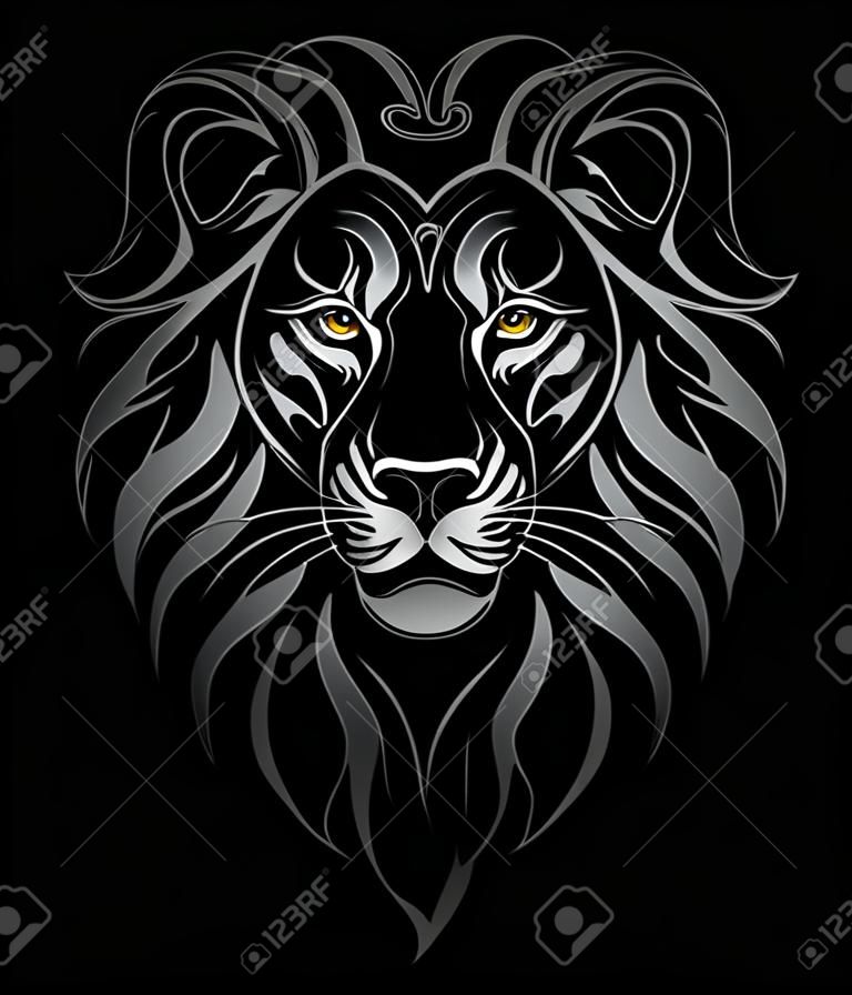 Silver lion head tattoo shape on black