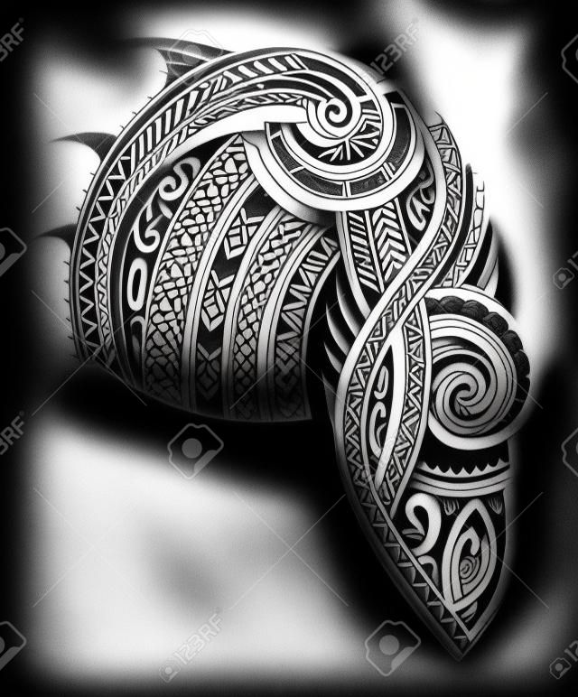 diseño del tatuaje maorí de estilo para las áreas del pecho y manga. partes del pecho y la manga se separan para facilitar su uso