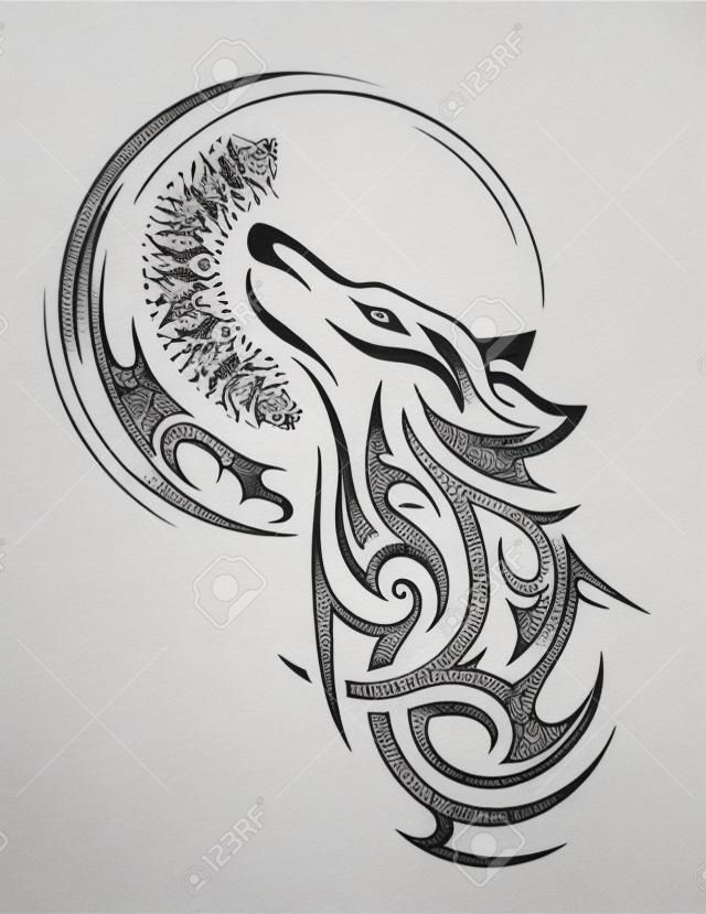 Howling wolf as tribal tattoo shape