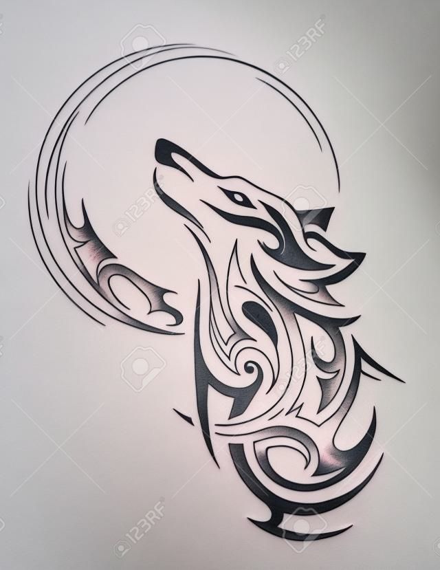Howling wolf as tribal tattoo shape