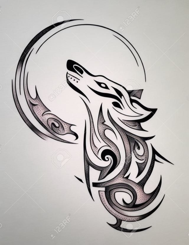 Uivando lobo como forma de tatuagem tribal