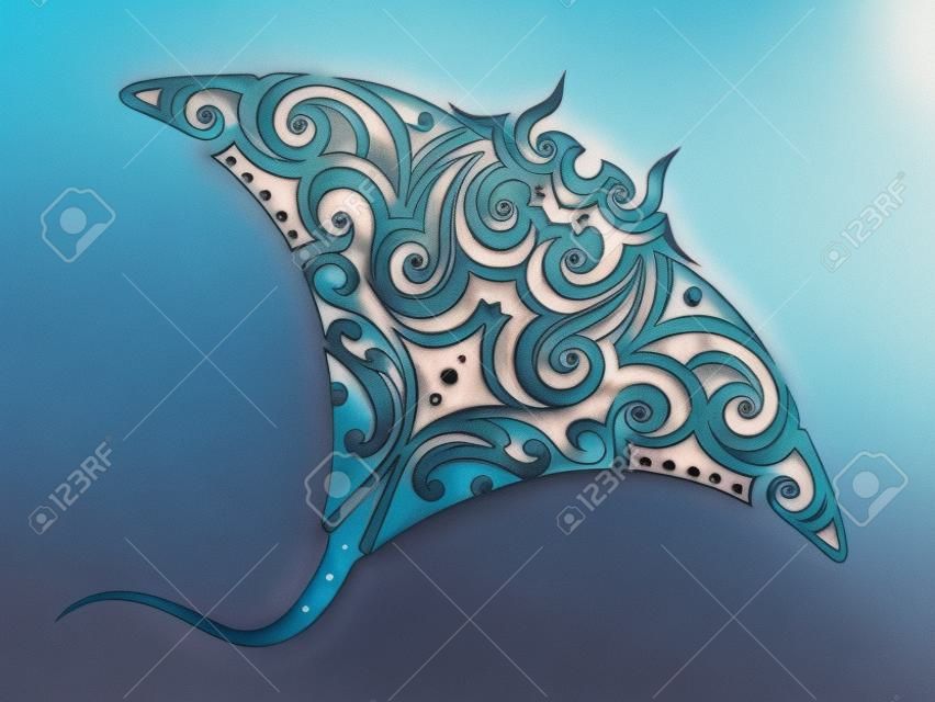 Manta ray tattoo vorm met polynesische stijl elementen