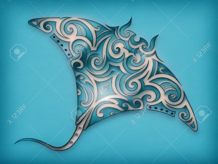 Форма татуировки Манты с элементами полинезийского стиля