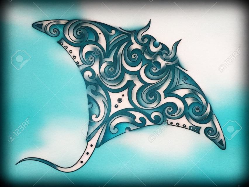 Forme de tatouage de raie manta avec des éléments de style polynésien