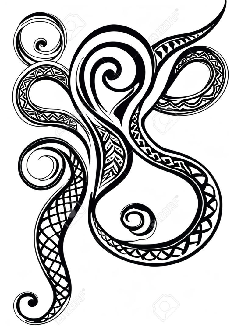 Octopus tattoo with Maori style tribal ornaments