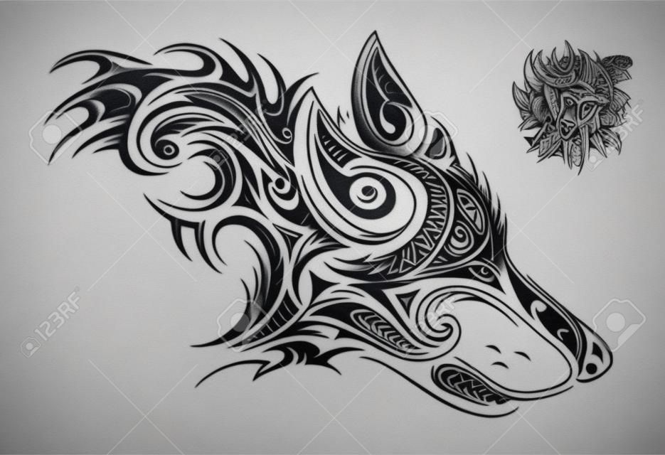 Tribal style wolf head tattoo
