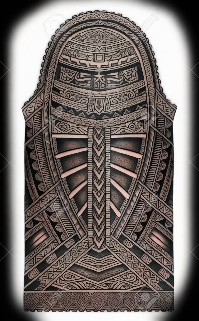 폴리네시아 스타일의 문신. 마오리족과 사모아족 요소가 있는 전체 소매 장식