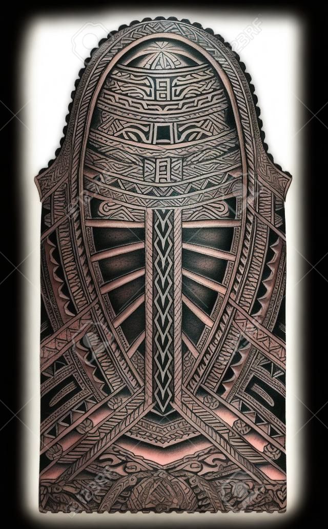 ポリネシア風のタトゥー。マオリとサモアの要素を持つフルスリーブの装飾品