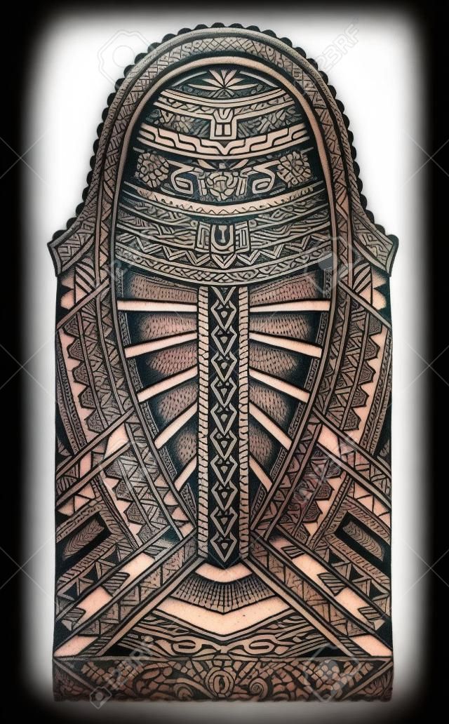 Tätowierung im polynesischen Stil. Vollarm-Ornament mit Maori- und Samoan-Elementen