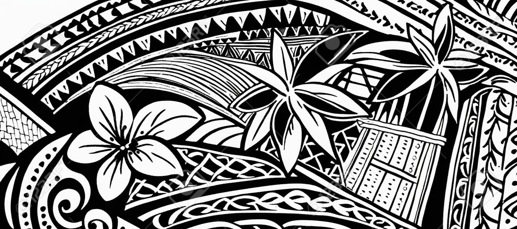 Design di stampa etnica per tessuto con ornamenti in stile polinesiano