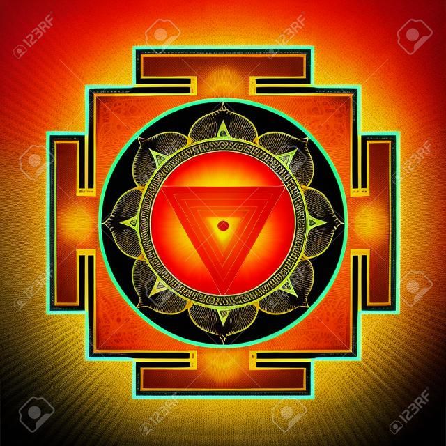 Conception colorée de vecteur aspect Maha Kali Yantra Dasa Mahavidya géométrie sacrée illustration mandala divin pétales de lotus bhupura fond orange isolé