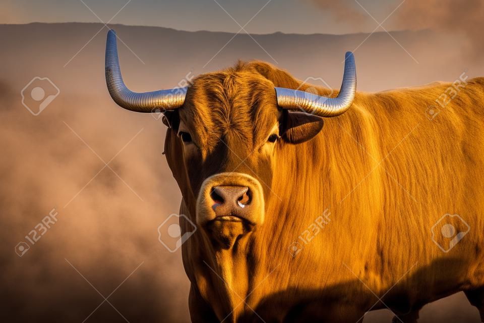 Strong Bull With Big Horns In The Spanish Cattle Farm 로열티 무료 사진, 그림, 이미지 그리고 스톡포토그래피. Image... 