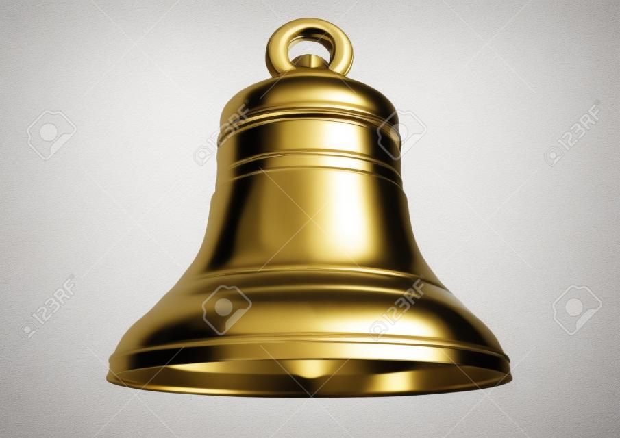 A regular gold metal church bell on an isolated white background