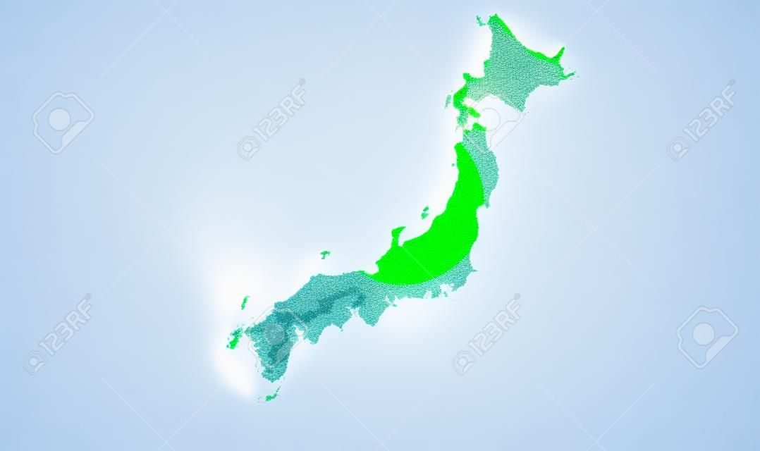 The shape of the country of Japan in the colours of its national flag recessed into an isolated white surface