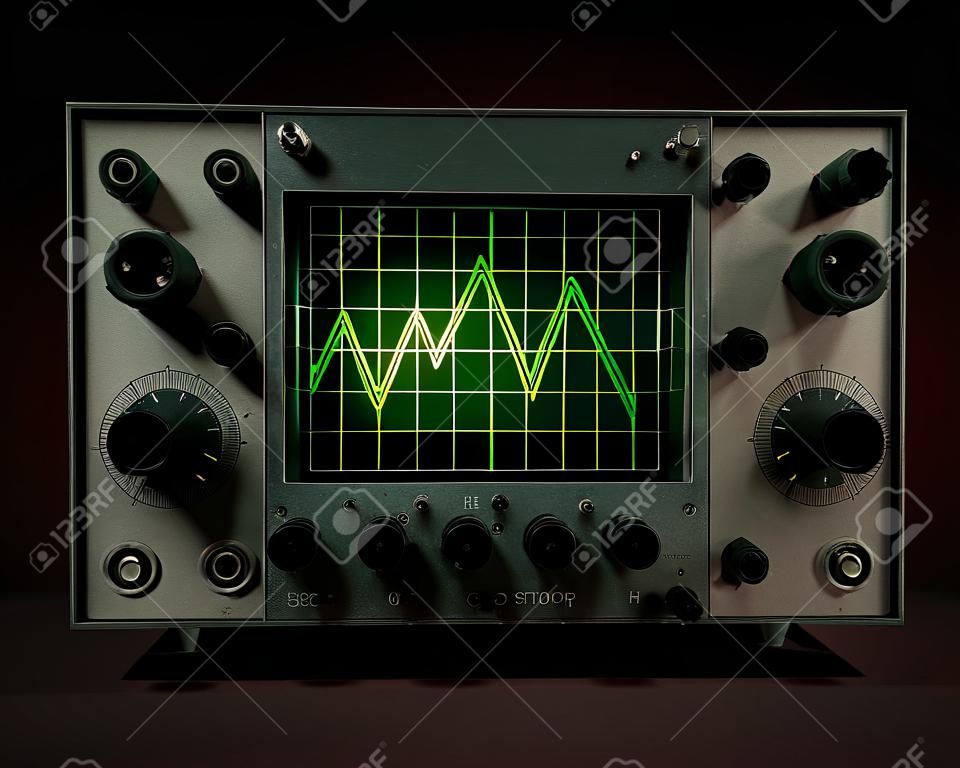 A vintage classic oscilloscope machine on an isolated dark background - 3D render