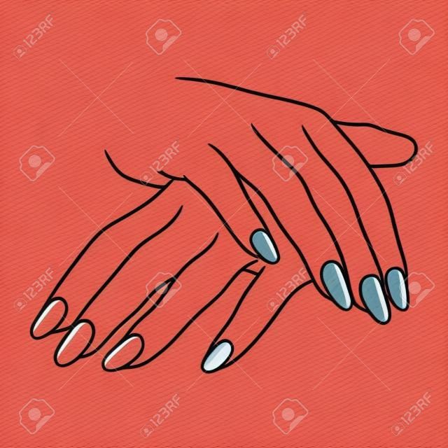 2 ręce wektor ikona rysowania linii z czerwonymi paznokciami