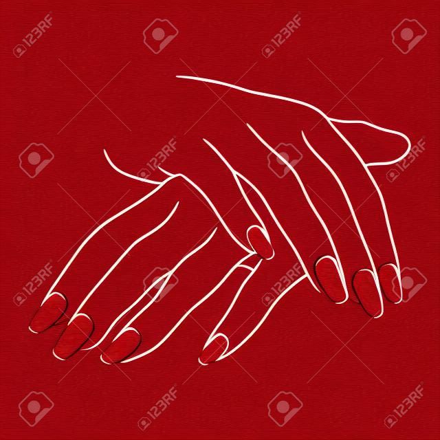 2 hands vector line drawing icon with red nails