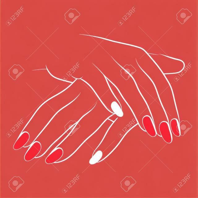 2 hands vector line drawing icon with red nails